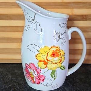Sonoma Home "Pasadena" Life + Style Yellow & Pink Floral Tall Beverage Pitcher